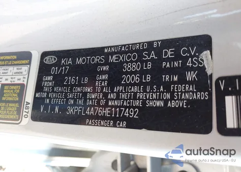 2017 Kia Forte Lx from USA, damaged, VIN 3KPFL4A76HE117492